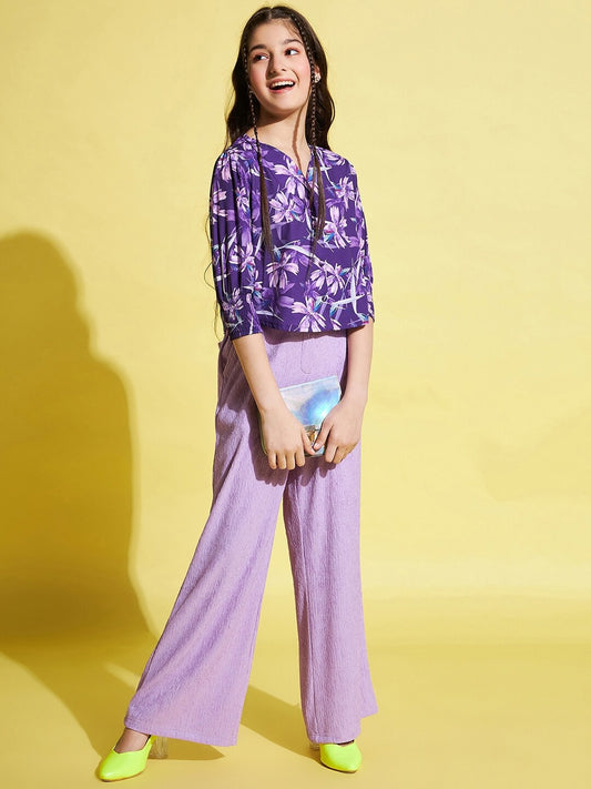 Girl Floral Printed V-Neck Smocked Bardot Top