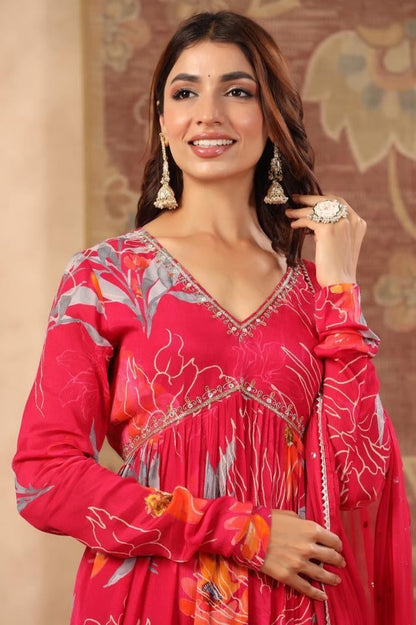 Floral Alia Cut Suit Sets In Chinnon