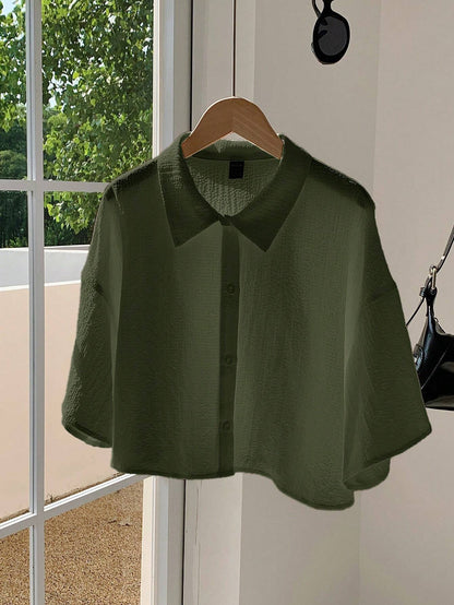Navy Woven Women's Cropped Shirt