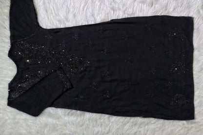 Black Rayon Kurta with Self Chikankari & Mukesh Work