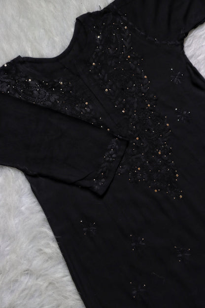 Black Rayon Kurta with Self Chikankari & Mukesh Work