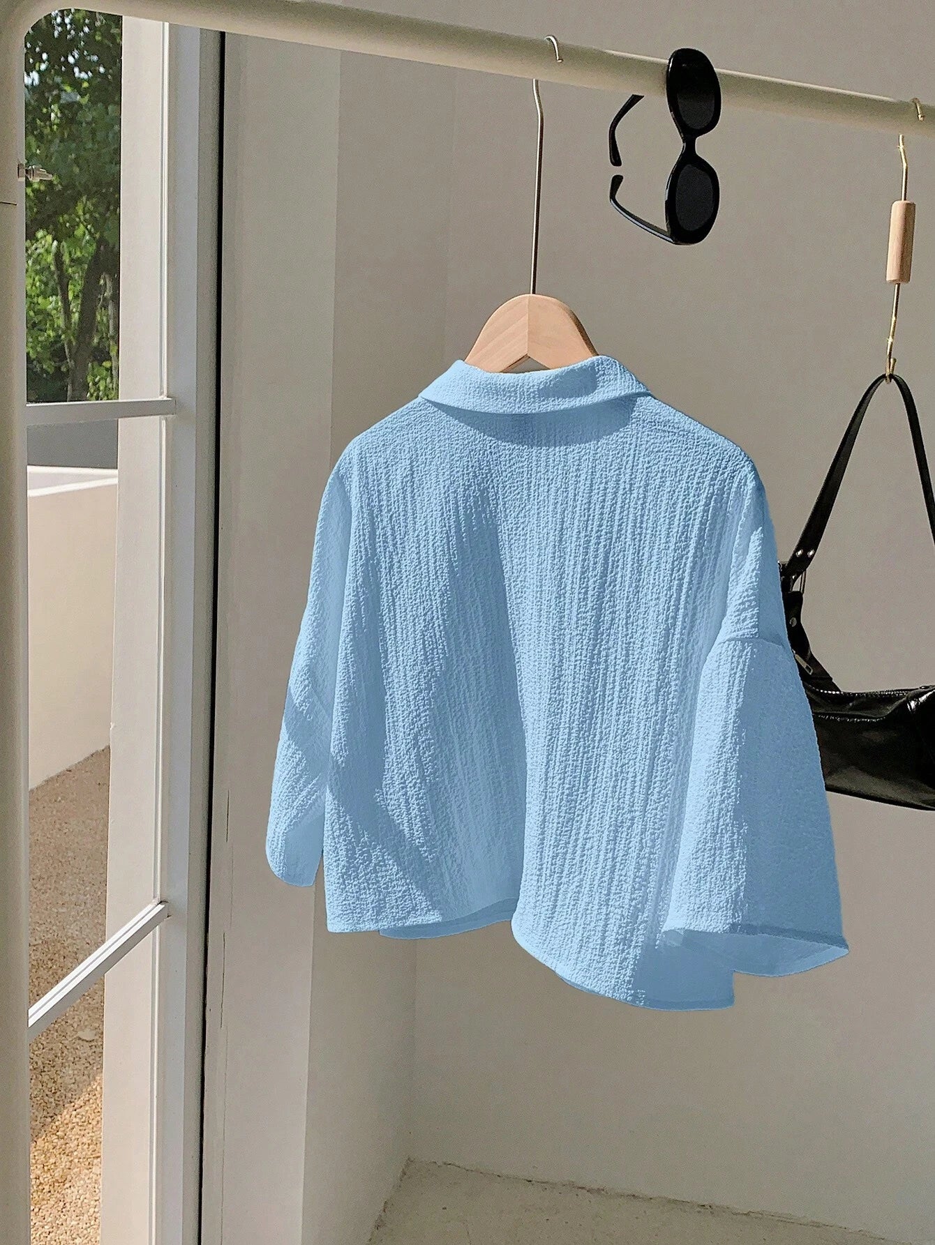 Navy Woven Women's Cropped Shirt